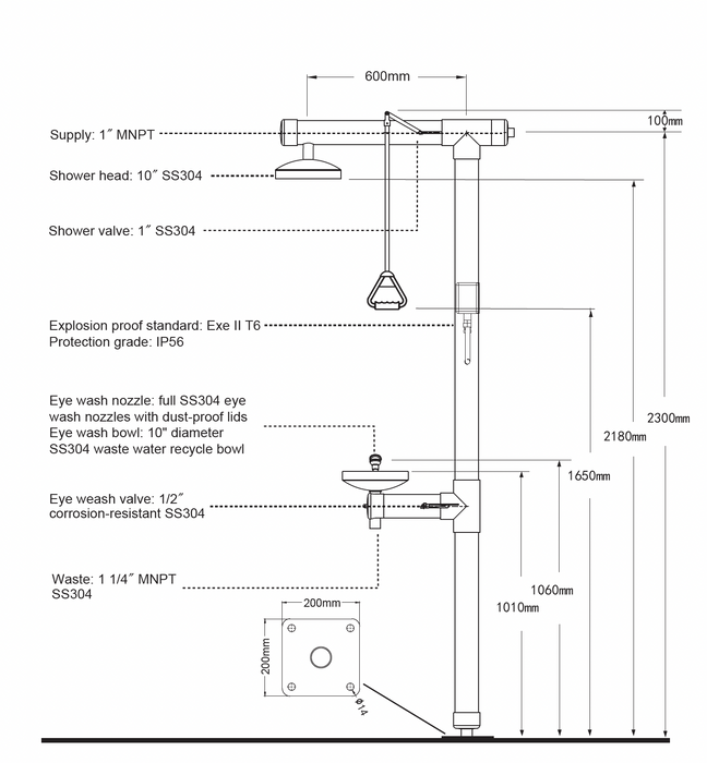 Spilldoc Anti-Freeze Cable Heated Combination Shower and Eyewash Station SD-590